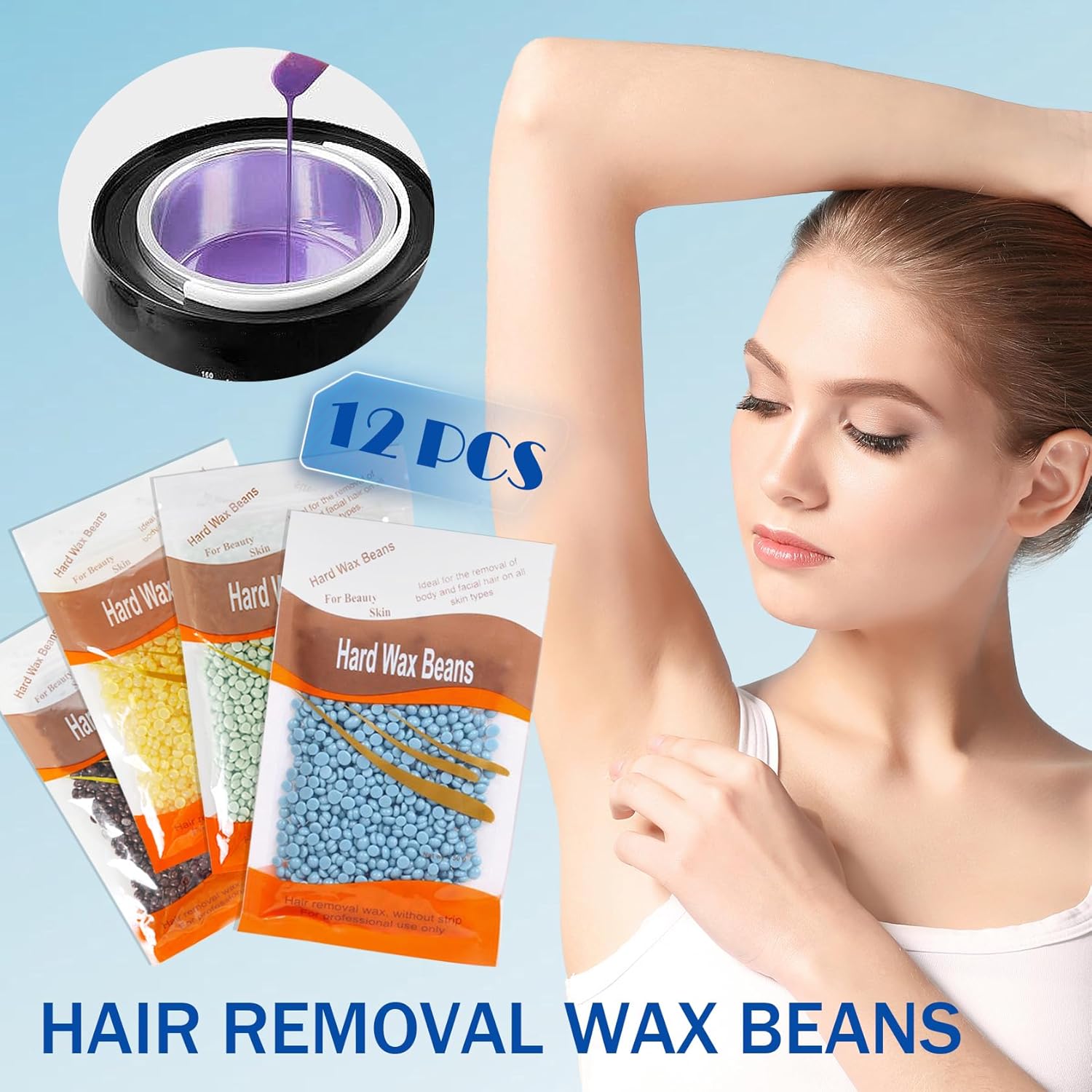 12-Piece Home Hair Removal Hard Wax Beads Kit with Applicator Sticks - Image 2