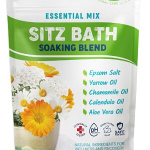 Hemorrhoid Treatment Sitz Bath Salt Natural Soaking Blend - Epsom Salt with Pure Essentials Oils for Fissure, Postpartum Care, Bartholin Cyst Treatment - Essential Mix for Self Care - 1 Pack - 14.1 oz