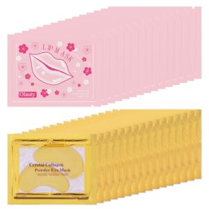 Eakroo 30 Pairs Lip Masks & Eye Masks, Crystal Collagen Eye Patches for Puffy Eyes, Dark Circles, Eye Bags, 24K Gold Gel Crystal Collagen Eye Pads, Effectively Nourishes the Lip & Eye Skin (Set B)