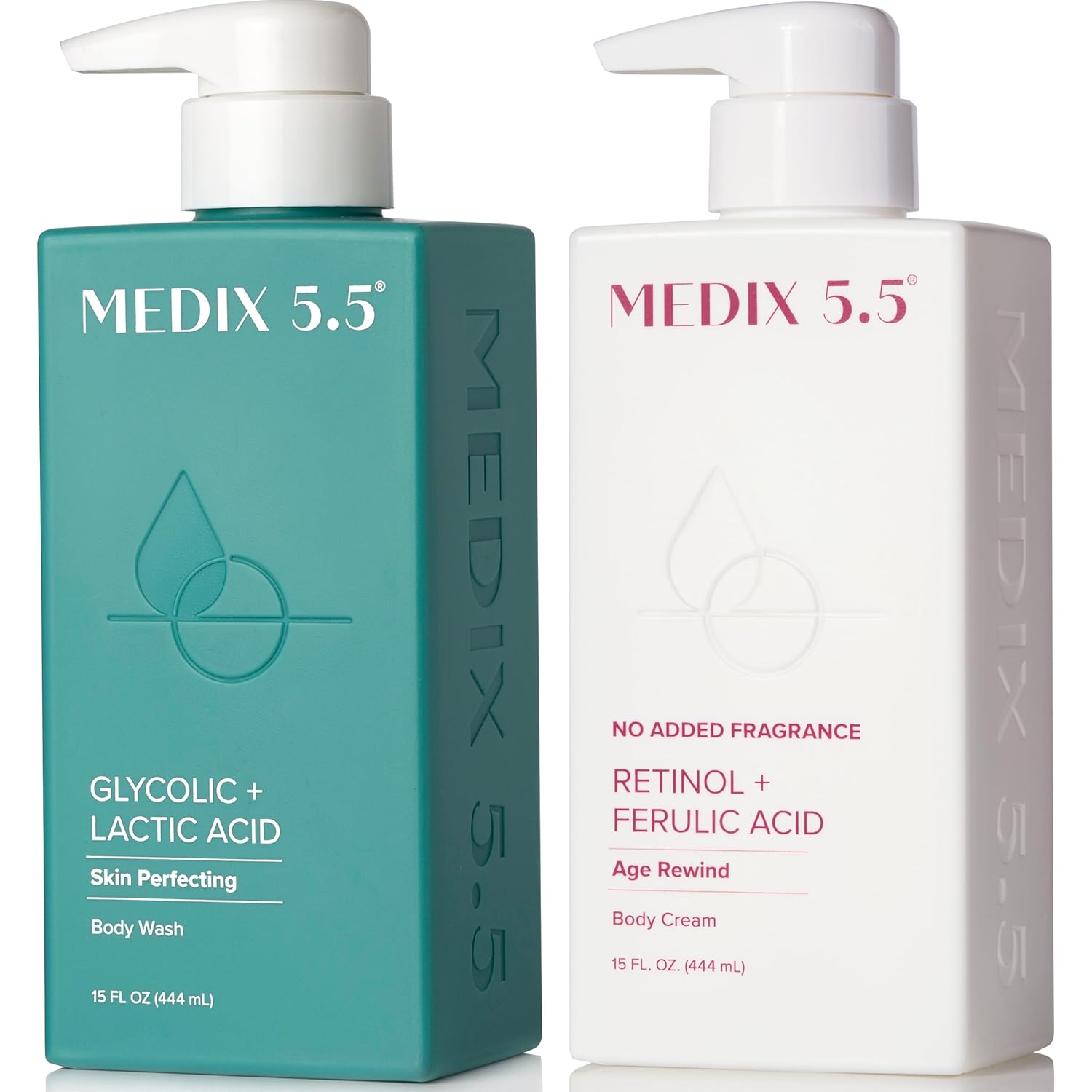 MEDIX Exfoliating Glycolic Acid Body Wash & Face Wash + Fragrance Free Retinol Body Lotion Skin Care Set | Crepey Skin Care Treatment | Lactic Acid Foaming Wash For KP Bumps, Keratosis Pilaris & Acne