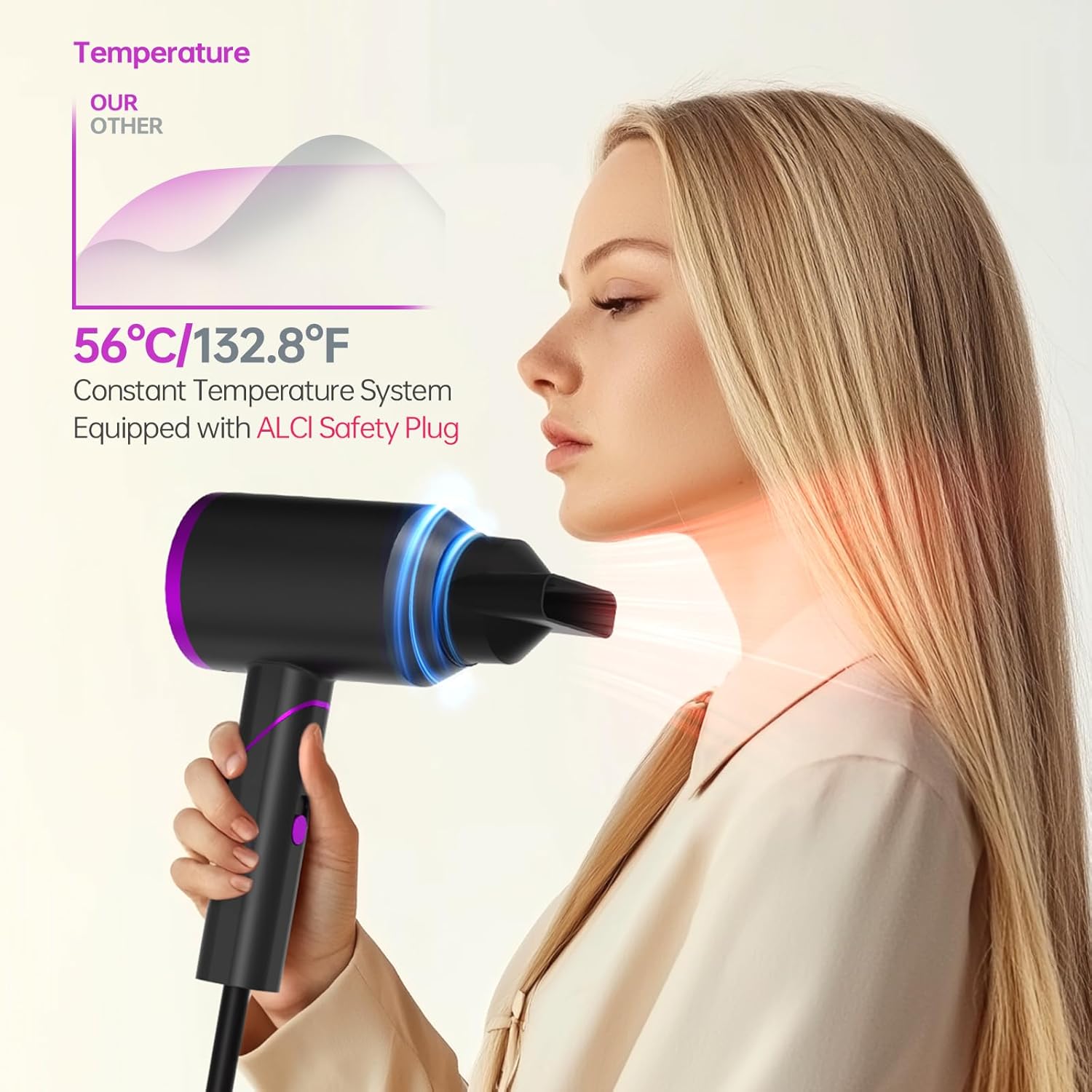 Compact Black Travel Hair Dryer Foldable Handle, Lightweight, Fast Drying Hair Care - Image 5