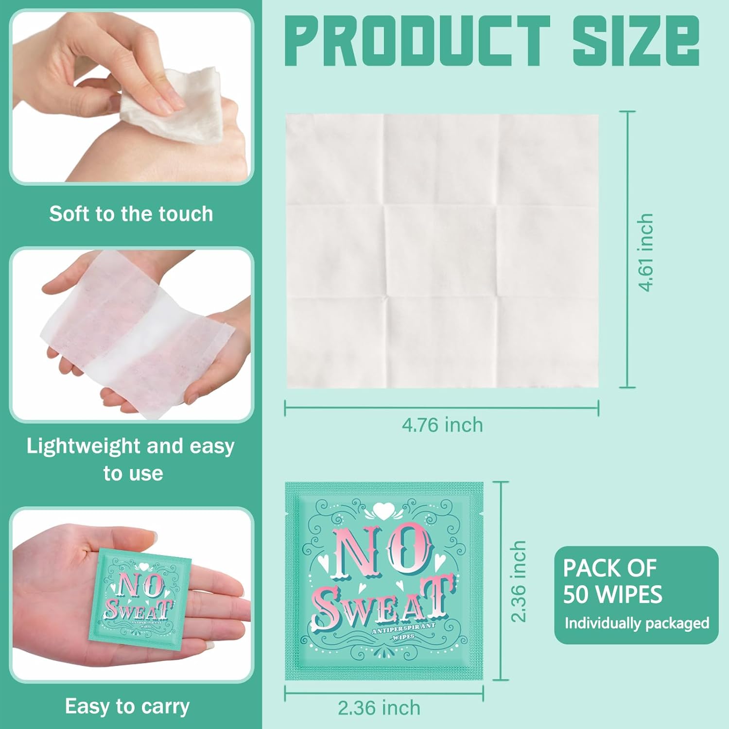 Body Wipes 50 pieces of Antiperspirant deodorant Wipes And Travel Deodorant Individually Wrap Hypoallergenic Mini Deodorant Underarm Sweating And Travel To Clean Skin For Female Male Teenagers - Image 2