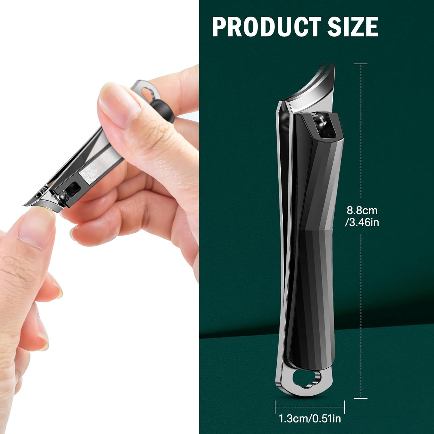 FVION Slanted Edge Nail Clippers - Angled Curved Blade Ingrown Nail Clipper for Thick Toenails, Podiatrist Toenail Clippers for Men and Women (Black) - Image 7