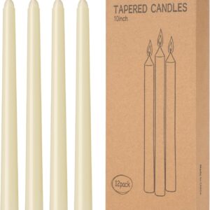 12 Pack Ivory Taper Candles 10 inch - Taper Candles Dripless, Smokeless, Unscented - 8 Hours Long Burning - Hand Poured Tall Candlesticks - Perfect for Home Decor, Weddings, and Special Occasions