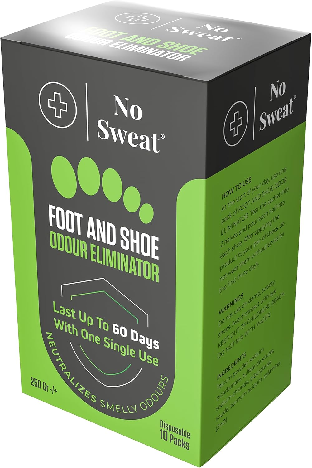 No Sweat Odour Eliminator Foot and Shoe Powder Sachets 10 Count Lasts 60 Days - Image 3