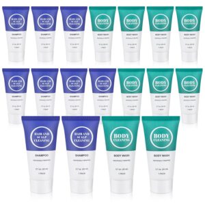 Travel Size Shampoo and Body Wash Set, Small Trial Hair Shampoo Sample Shower Gel Kit Mini Toiletries Amenities Set for Men and Women, Cleansing for Hotel/Vacation/Homeless 0.7 oz/20 ml (20 Pack)