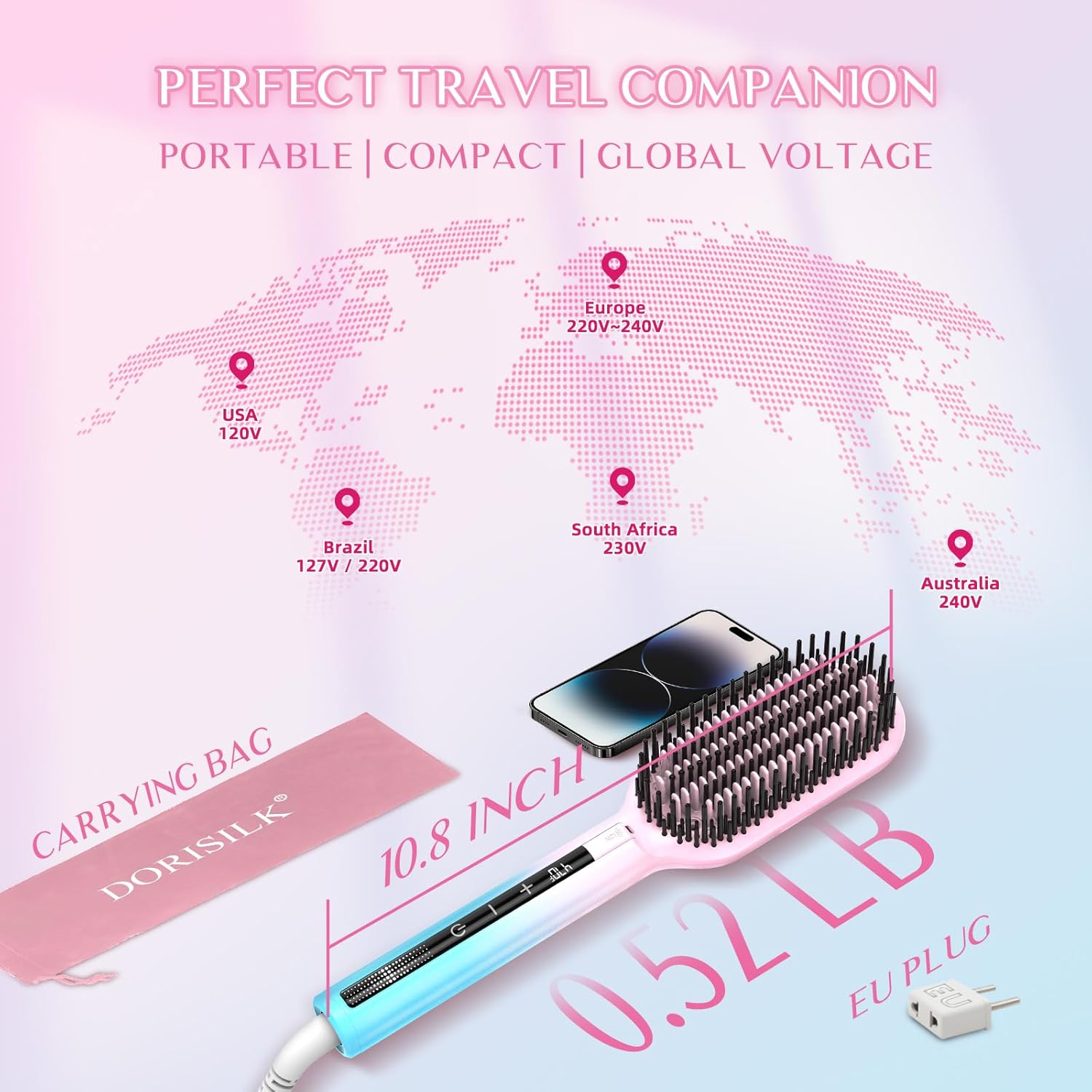 DORISILK Ionic Hair Straightener Brush, 470℉High Temp Heated Straightening Brush for Women Thin Thick Hair, Dual Voltage Hot Straightening Comb Electric, Professional Salon Results Smooth Frizz-Free - Image 6