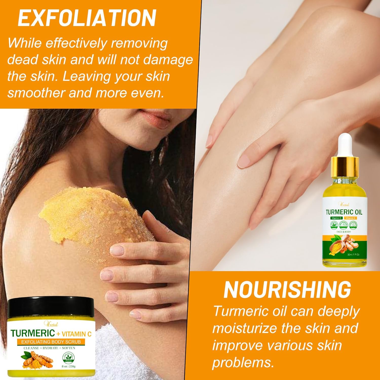 Turmeric Body Scrub Tumeric Oil Set, Natural Soothing Remove Dead Skin For Body, Face, Hand, Foot, Skincare Bikini Private Area, Smooth Hydrating Exfoliating Scrub Suitable for All Skin Types - Image 5