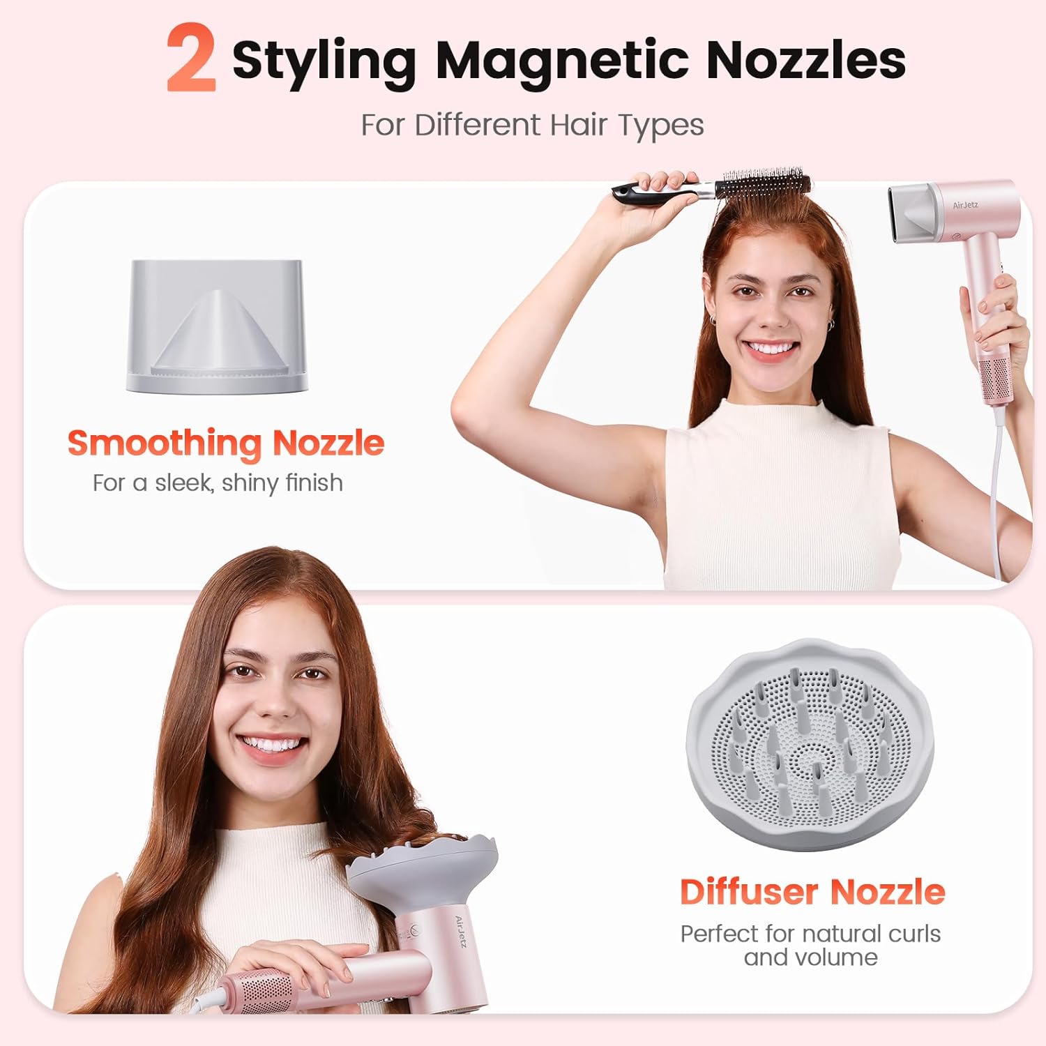 Pink Lightweight High-Speed Ionic Hair Dryer 160,000 RPM with Magnetic Diffuser Nozzle - Image 9