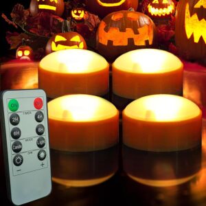 4 Pack Halloween Pumpkin Lights Jack O Lantern Lights Battery Operated Outdoor LED Light with Remote/Timer Flameless Flickering Candles Home Party Hoilday Decoration,Orange