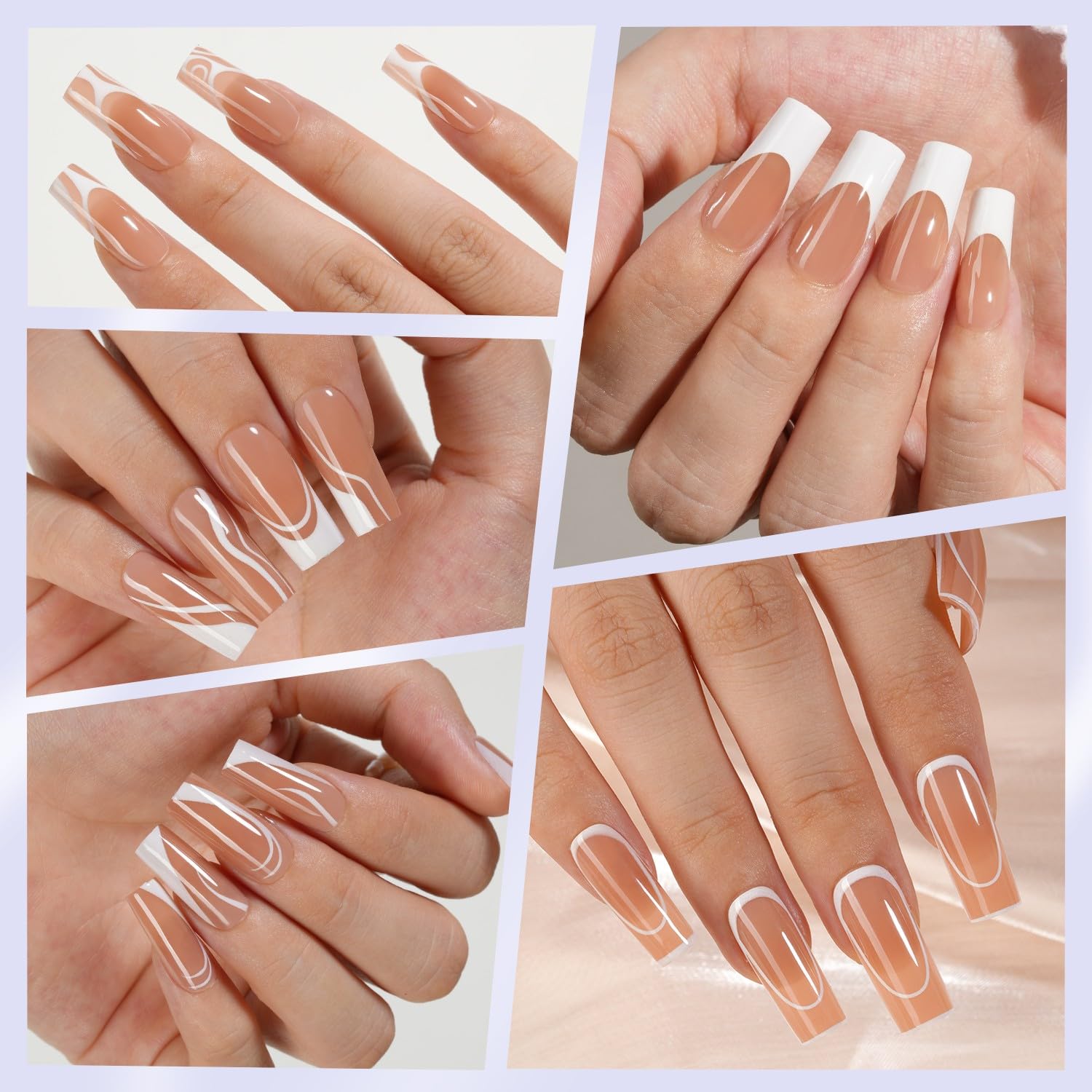 Misssix French Gel Nail Tips, 150Pcs French Tip Press on Nails Long Square Design, No Need to File Tips Pre-lasting, Fake Nails for Nail Art DIY 15 Sizes - Image 2