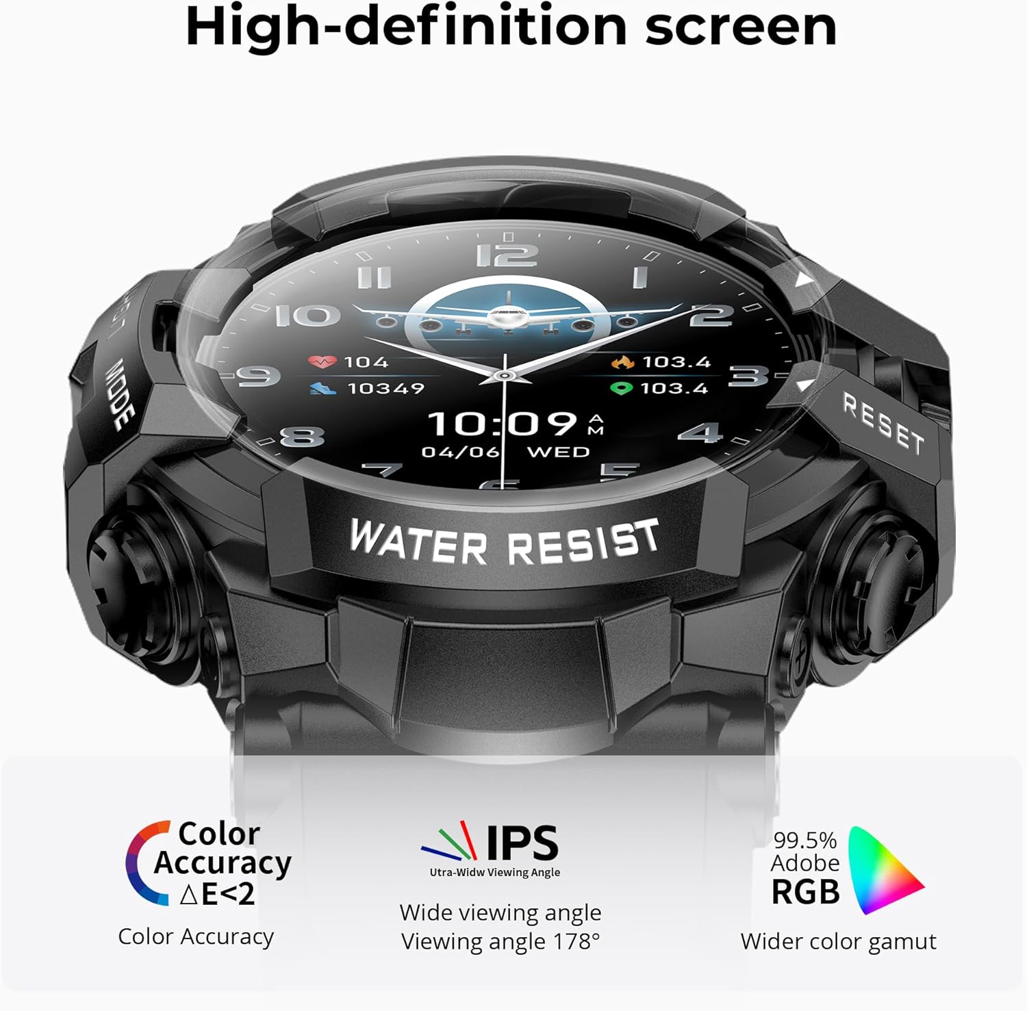 MIDDOW Military Smart Watch with Flashlight (Answer/Make Call) Compass, Heart Rate/Sleep/Sports Tracker, IP68 Waterproof, Long Battery Life, HD Screen, Android & iOS (Black) - Image 2