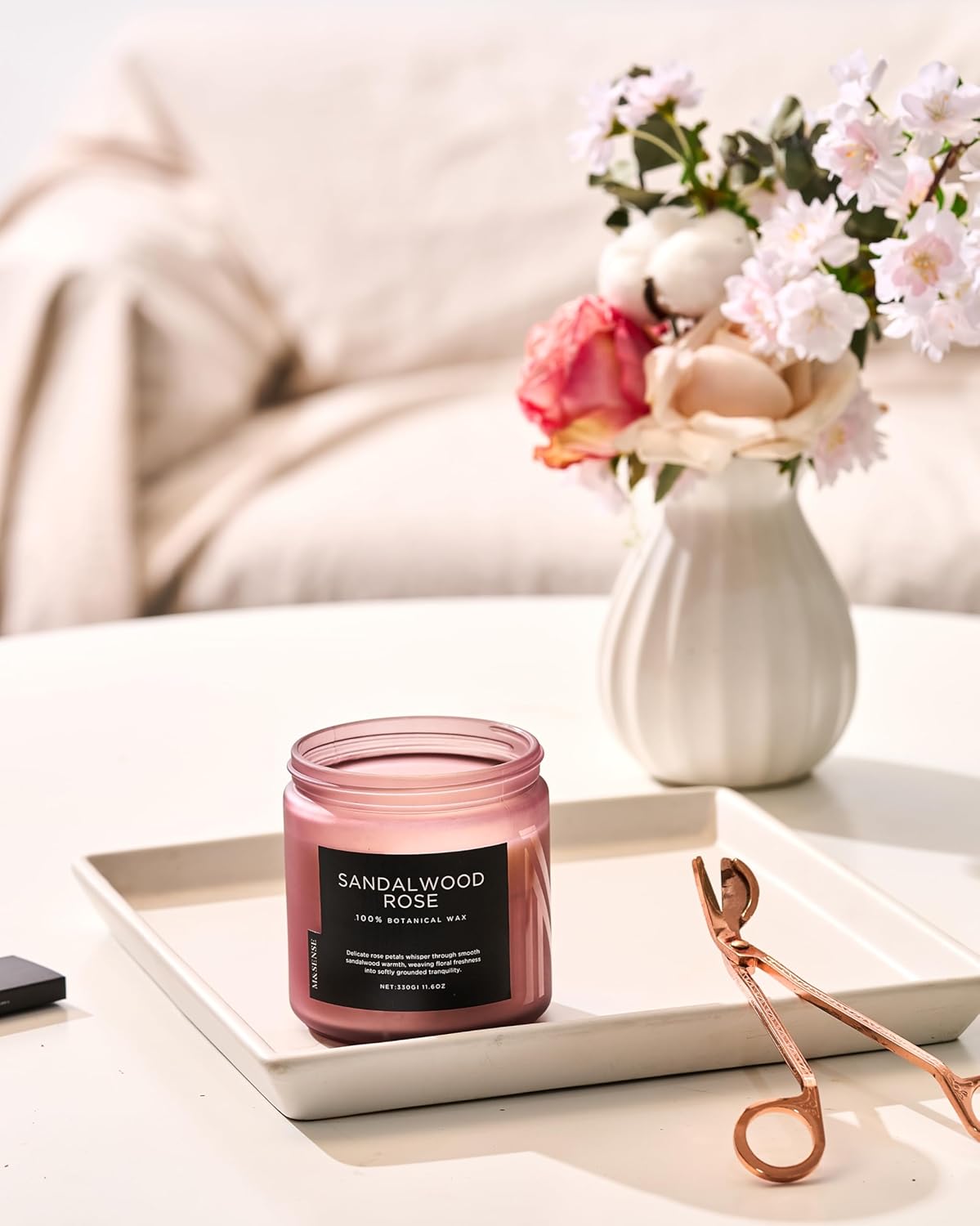 M&SENSE Sandalwood Rose Scented Candle - 11.6oz Natural Soy Wax Non Toxic 70-Hour Burn Long Lasting Candle, 2-Wick Strong Scent for Home - Slow-Burning Housewarming Gift for Men & Women - Image 8