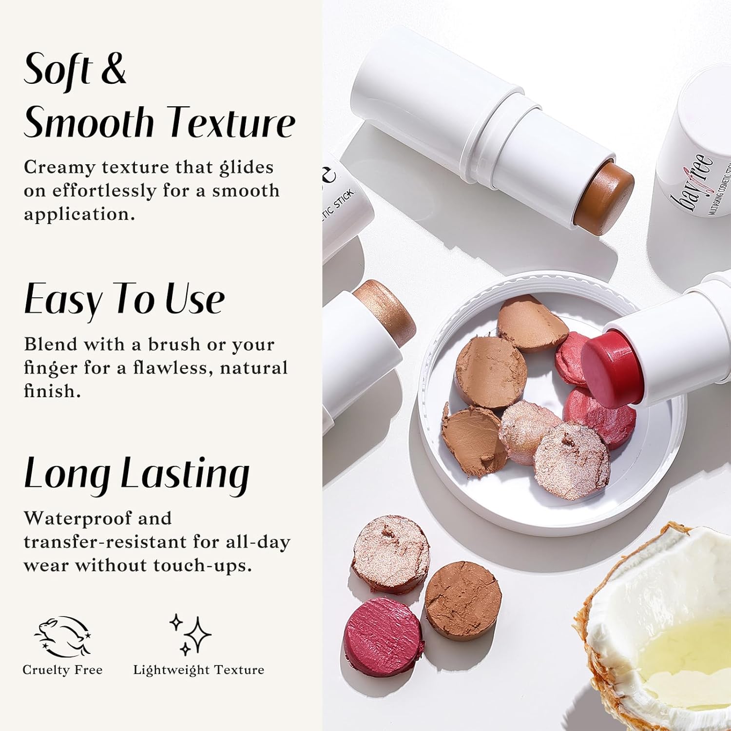 KIMUSE Face Sticks Trio, Cream Blush Stick & Highlighter Stick & Contour Stick for Sculpt the Cheeks, Long Lasting Cream Contour Stick Trio for Face Makeup, with Brush - Image 3