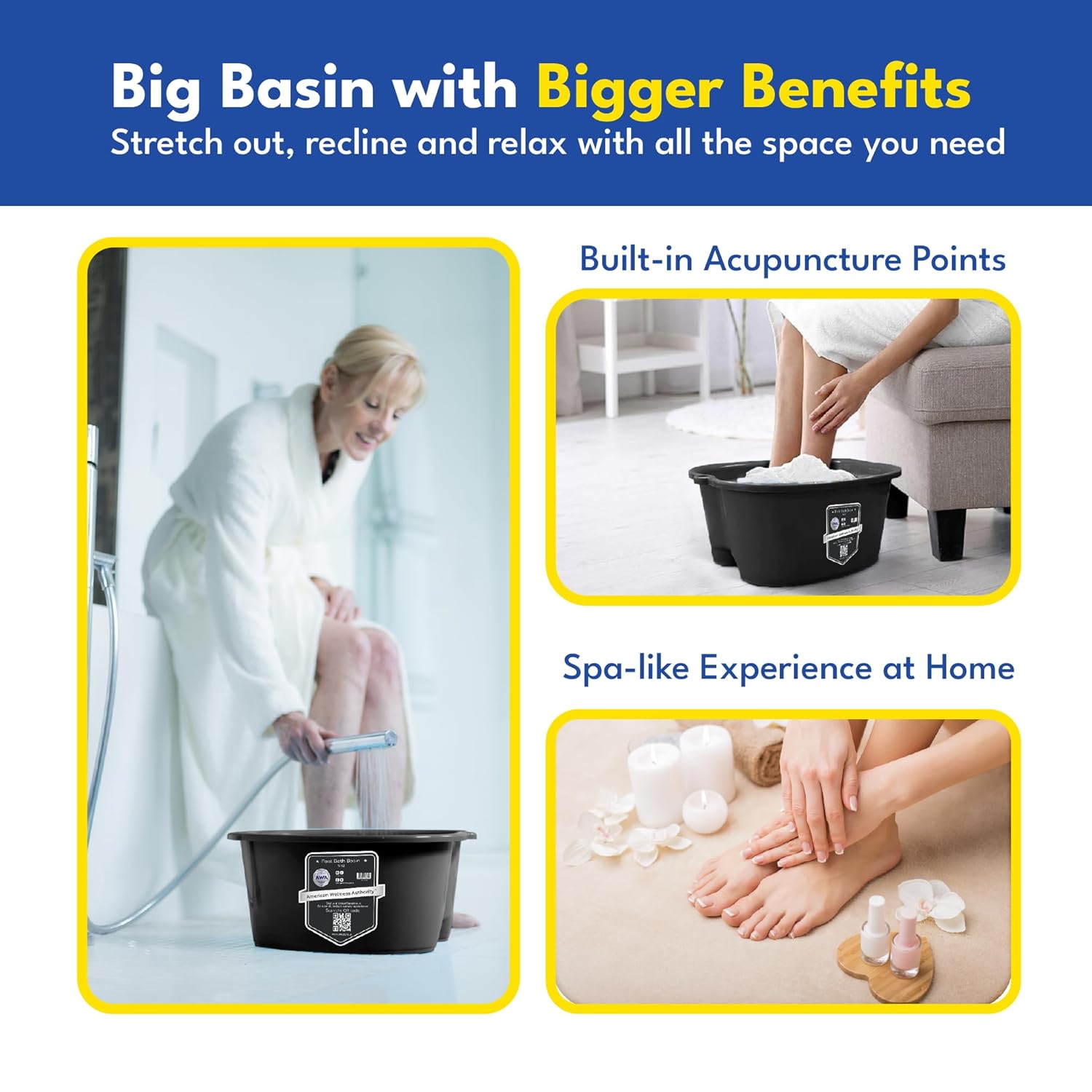 AWA Extra Large Grey Durable Plastic Foot Bath Basin for Home Pedicure Soak Tub - Image 3