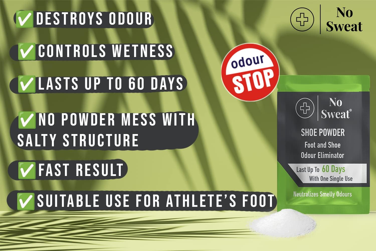 No Sweat Odour Eliminator Foot and Shoe Powder Sachets 10 Count Lasts 60 Days - Image 4
