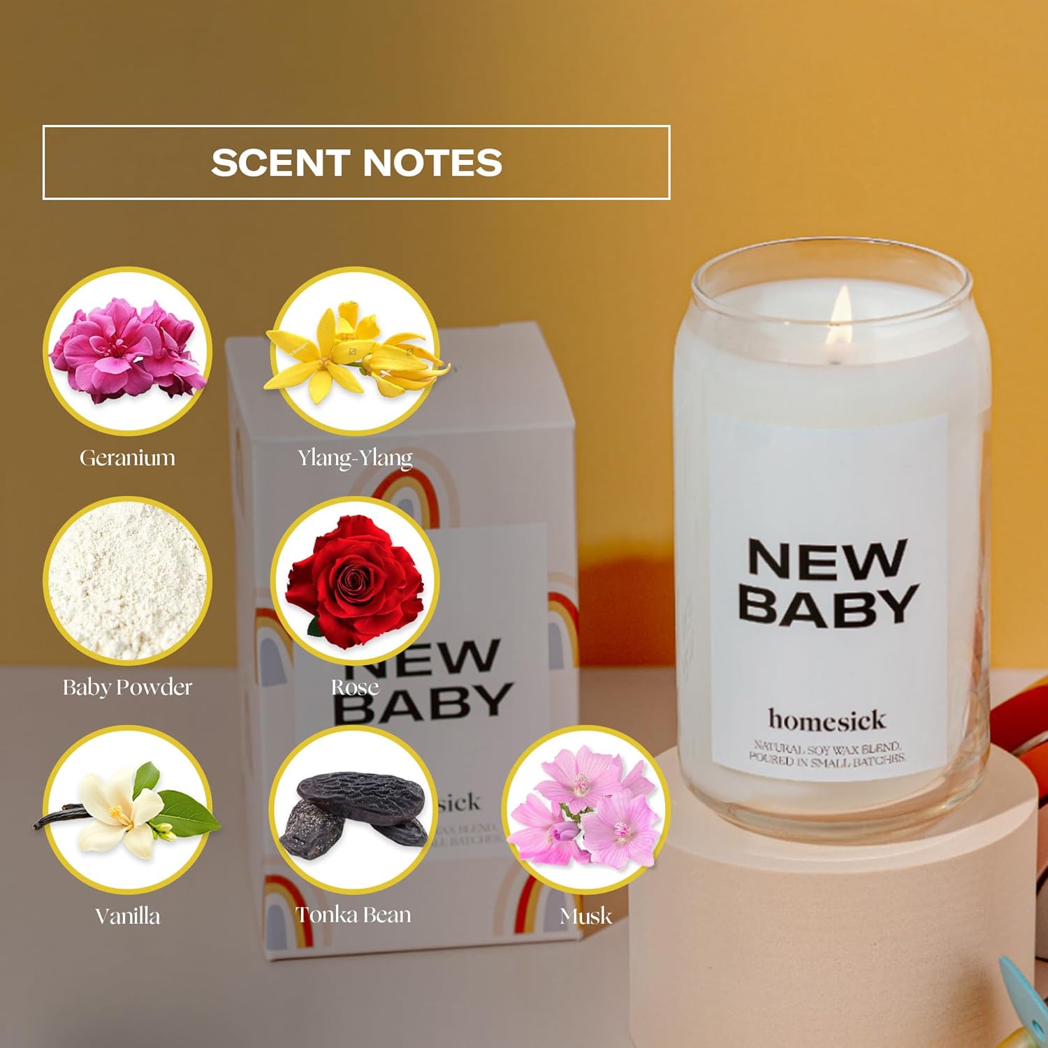 Homesick Scented Candles for Home (New Baby) - 13.75 oz Long-Lasting Natural Soy Wax Blend Jar Candle Gifts & Couples Baby Shower Favors, 60-80 Hours Burn Time - Notes of Geranium & Vanilla - Image 3