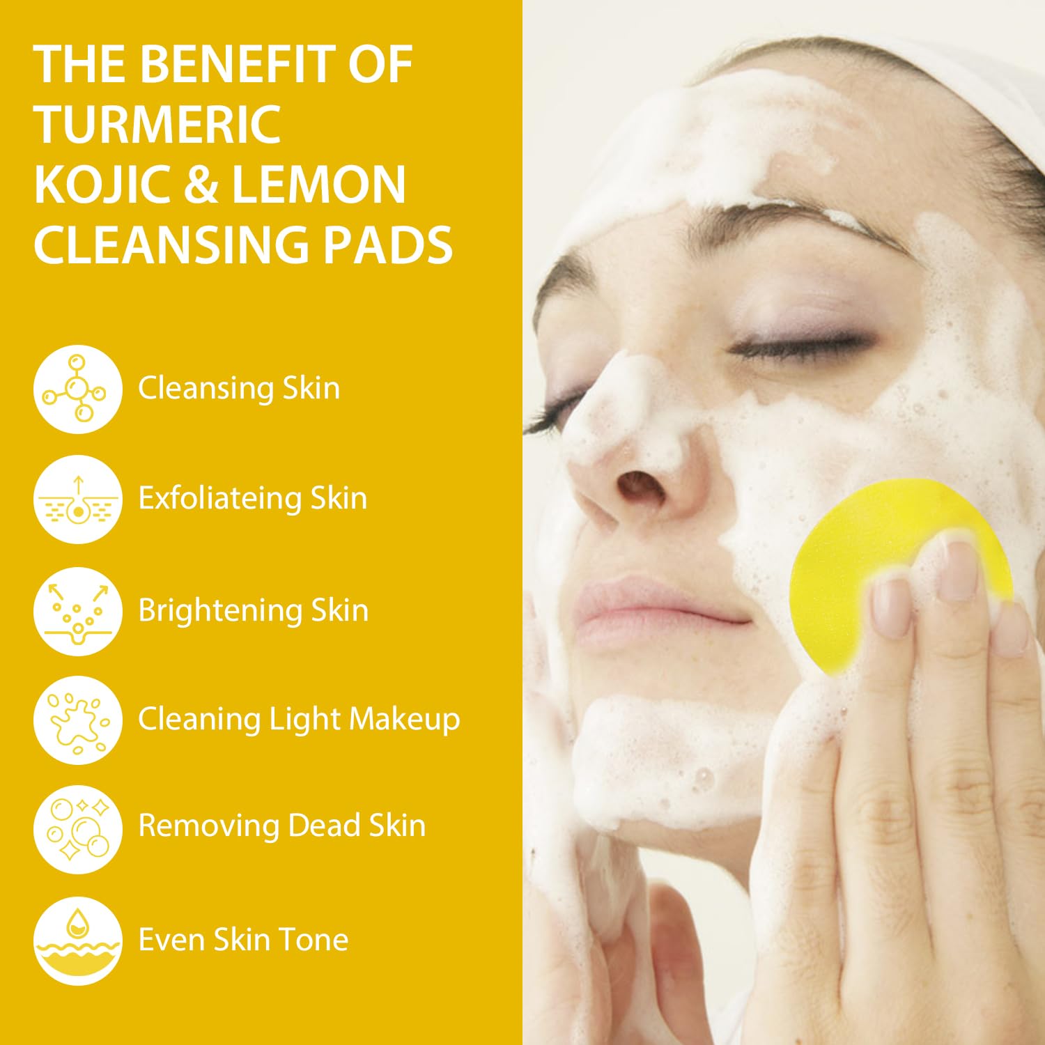 Turmeric Kojic Lemon Exfoliating Cleansing Pads 50 Count for Radiant Skin - Image 2