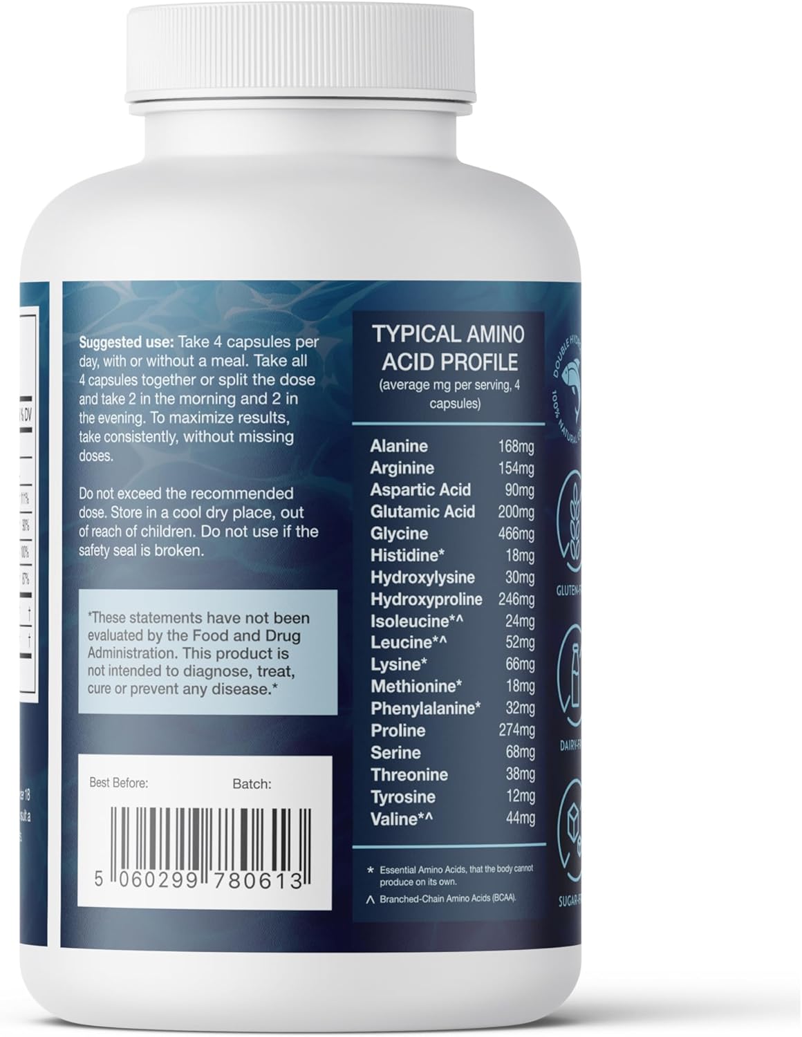CORREXIKO Marine Collagen Supplement Pills - 1800mg Hydrolyzed Collagen Peptides per Serving with Added Hyaluronic Acid, Vitamin C & Minerals - for Hair, Skin & Nails - 120 Capsules 30 Day Supply - Image 6