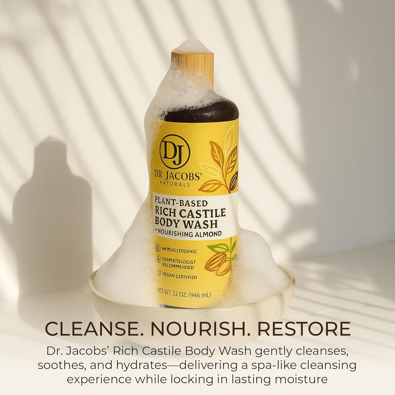 Dr. Jacobs Naturals Castile Almond All-Natural Body Wash for Moisturizing Dry and Sensitive Skin with Plant-Based Ingredients with Pump - 32 Ounce - Image 8