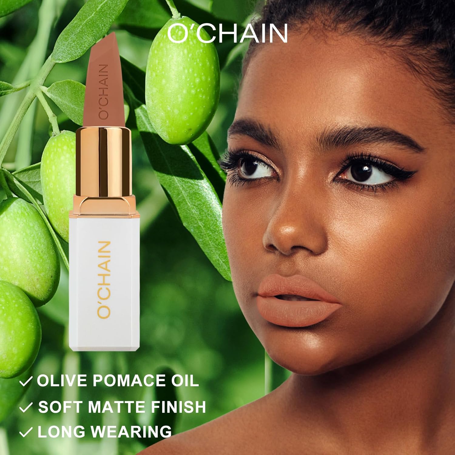 O'CHAIN Nude Matte Lipstick, Long Lasting Full Coverage Non-Transfer Lipstick for Women Infused with Jojoba Oil and Vitamin E, Cruelty-Free & Vegan (03 MINX) 0.12 Oz - Image 3