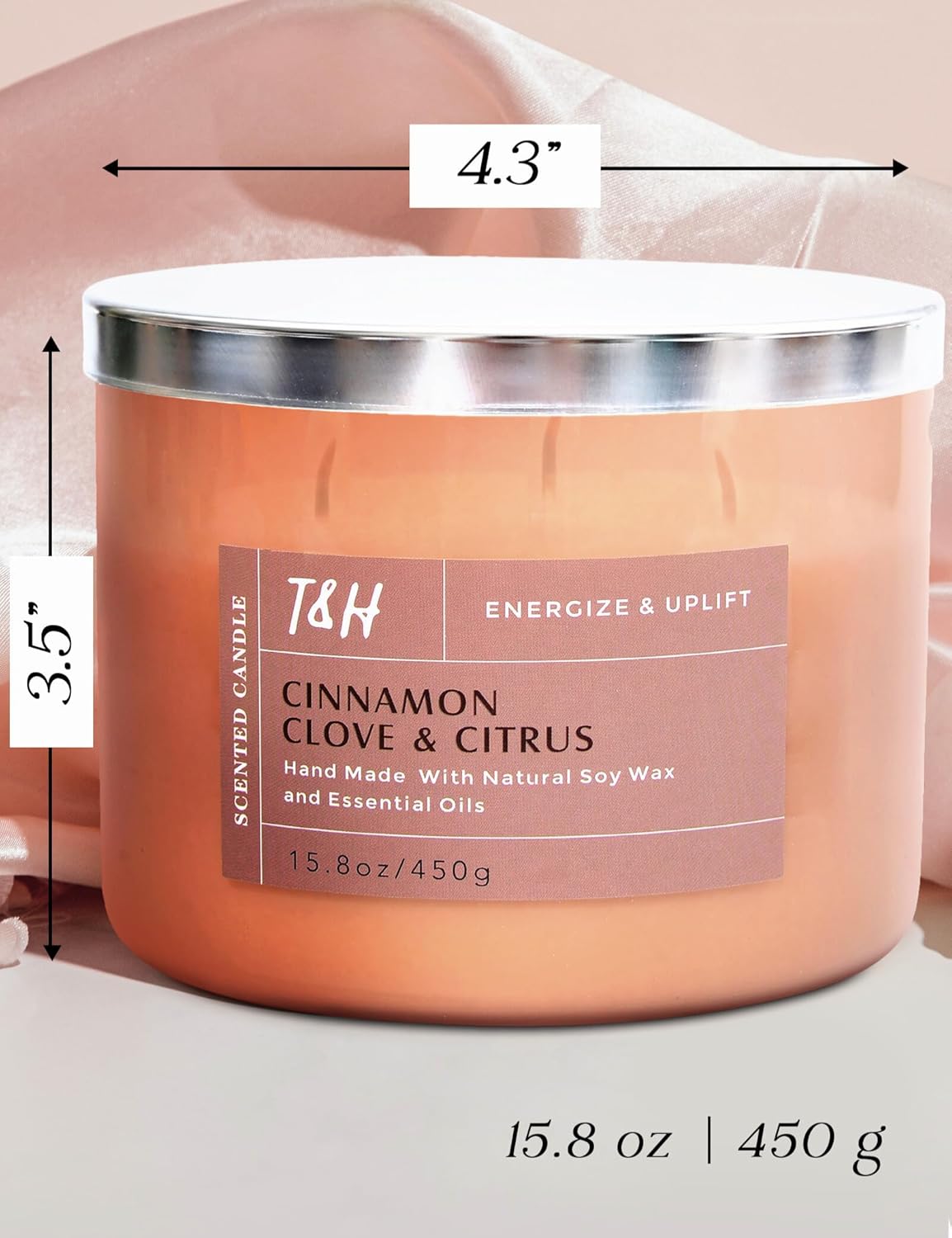 Cinnamon Clove Citrus 3 Wick Scented Candle | Large Soy Candles for Home 15.8 oz | Uplifting Candle for Men and Women | Relaxing Aromatherapy Candle Gift | Cozy Candles Long Lasting Scent - Image 4