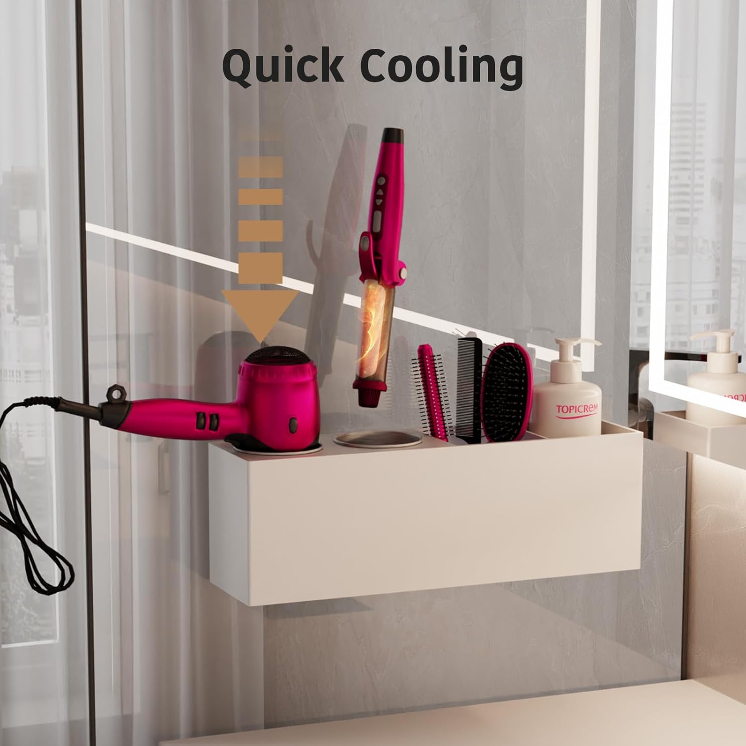 Wall Mount Hair Tool Organizer, Acrylic Hair Dryer Holder with 2 Stainless Steel Cup, for Hair Straighteners, Flat Iron, Curling Wand, Blow Dryer - Image 5