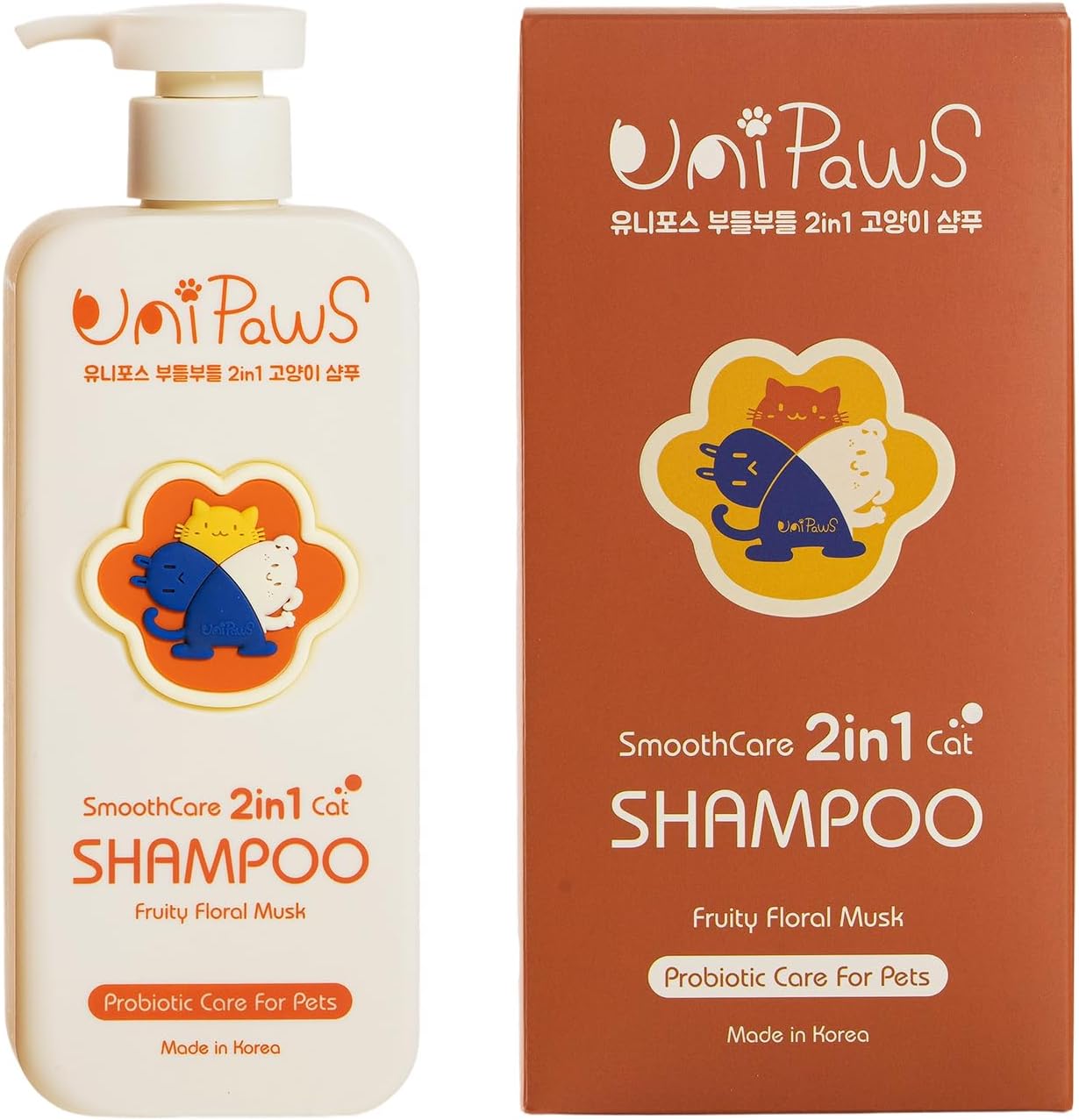 SmoothCare Cat Shampoo & Conditioner 2-in-1, Anti-Dandruff & Deshedding, Moisturizing Cat Shampoo for Shiny Coat, Yeast & Probiotics for Itchy, Dry Skin, No Irritation, Made in Korea, 16.9 fl oz