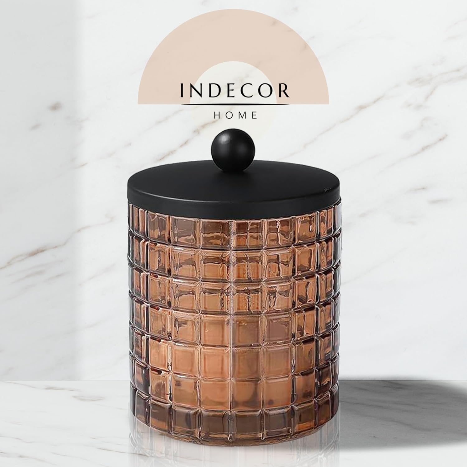 Amber and Black Clear Glass Bathroom Organizer Jar for Cotton Balls Q Tips - Image 6