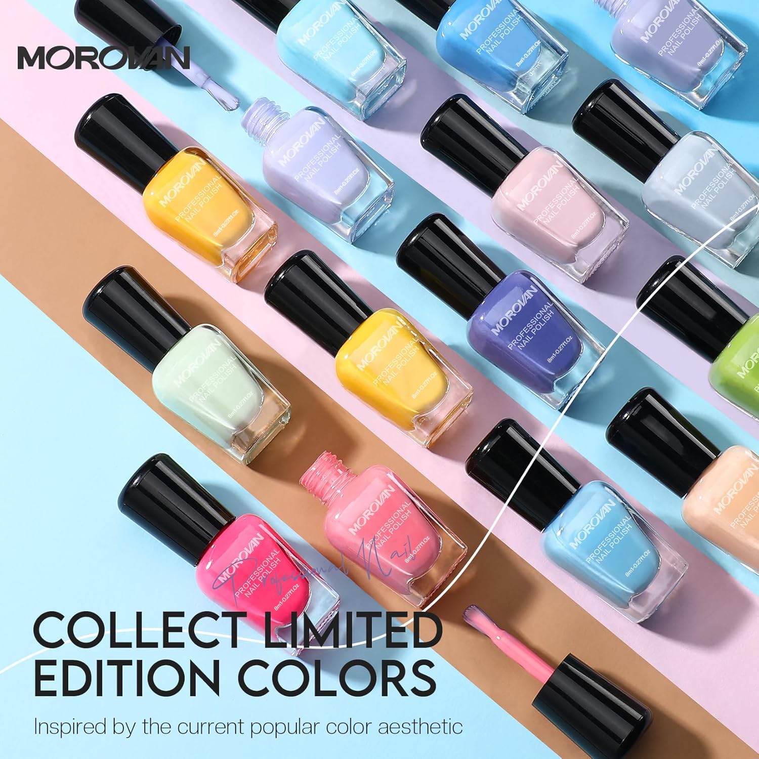 Morovan 15 Color Pastel Nail Polish Set 8ml Bottles for Women - Image 3