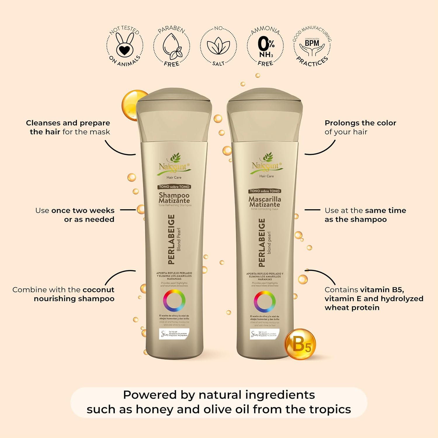 naissant Set Treatment Mask and Argan Oil. Color Care,Hair Intensifier and Damage Repair. Without Salt and Parabens for Blonde Hair (Perla Beige) - Image 4