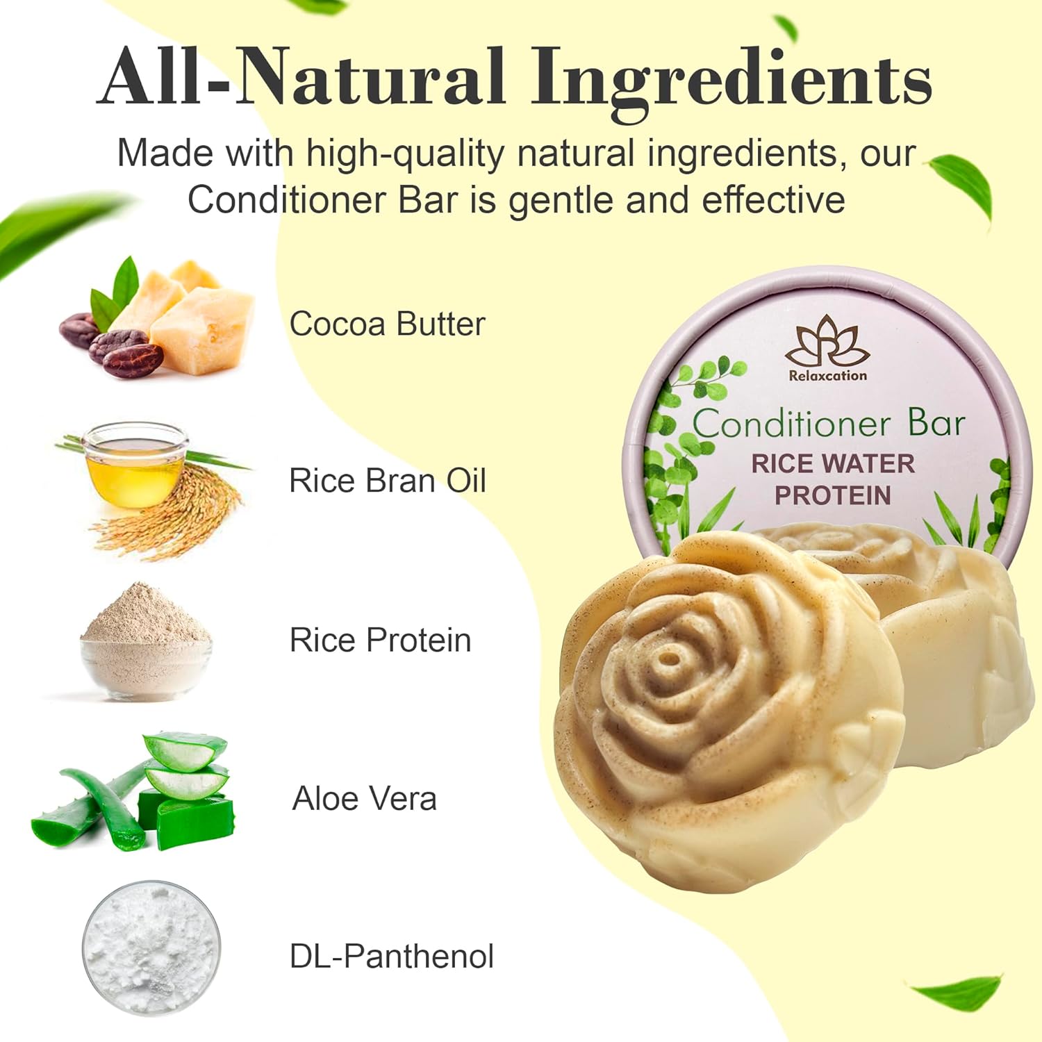 Hydrating Rice Water Protein Conditioner Bar for Hair Growth, 3 oz, with Aloe Vera - Image 2