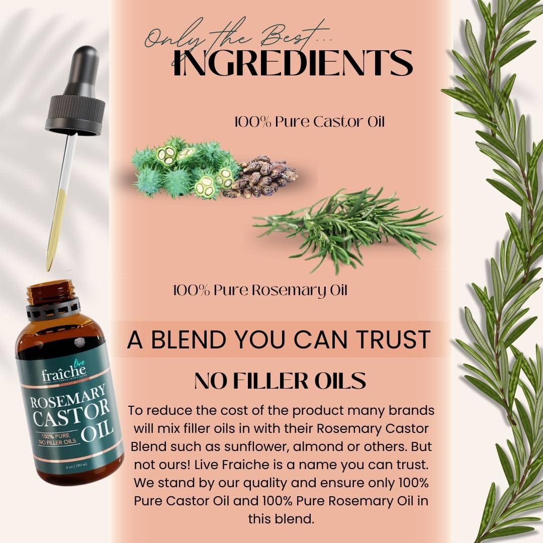 Live Fraiche Rosemary Castor Oil for Hair Growth 4 Ounce - Cold Pressed Castor Oil and Rosemary Oil for Damaged Hair to Reduce Hair Loss - Image 4
