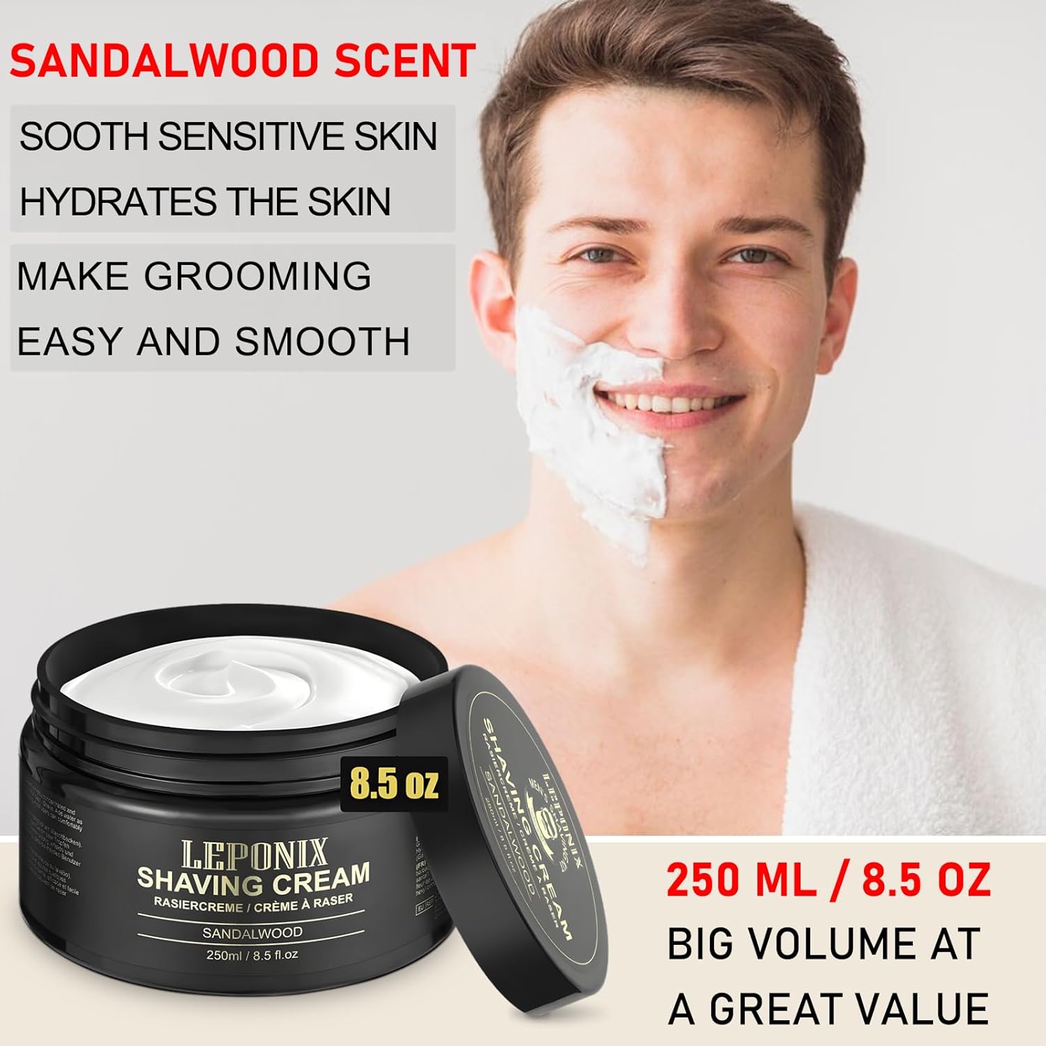 Sandalwood Luxury Shaving Cream for Men 8.5 Ounce Size for Smooth Moisturizing Shave - Image 2