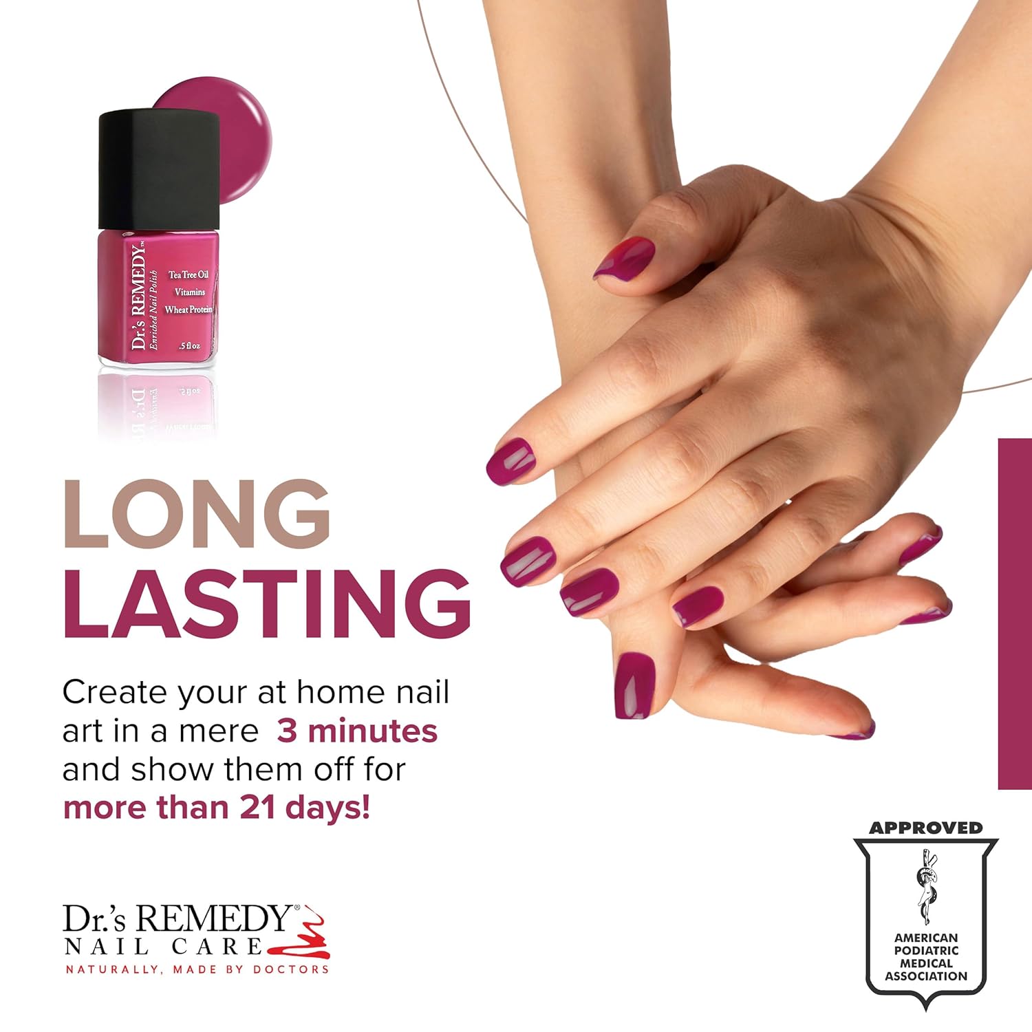Dr's Remedy Enriched 0.5 oz Non-Toxic Organic Doctor Formulated HOPEFUL Hot Pink Nail Polish - Image 3