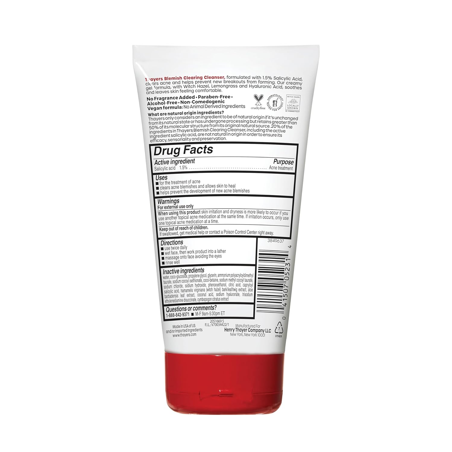 THAYERS Blemish Clearing Face Cleanser with 1.5% Salicylic Acid, Acne Treatment Face Wash, Soothing and Non-Stripping Skin Care, 4.4 Fl Oz - Image 8