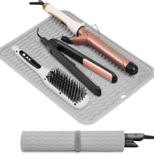 Oversize Silicone Heat Resistant Mat, Portable Travel Mat Cover with Velcro for Curling Irons, Flat Irons, Hair Straightener and Hot Hair Styling Tools(14.2" x 11")