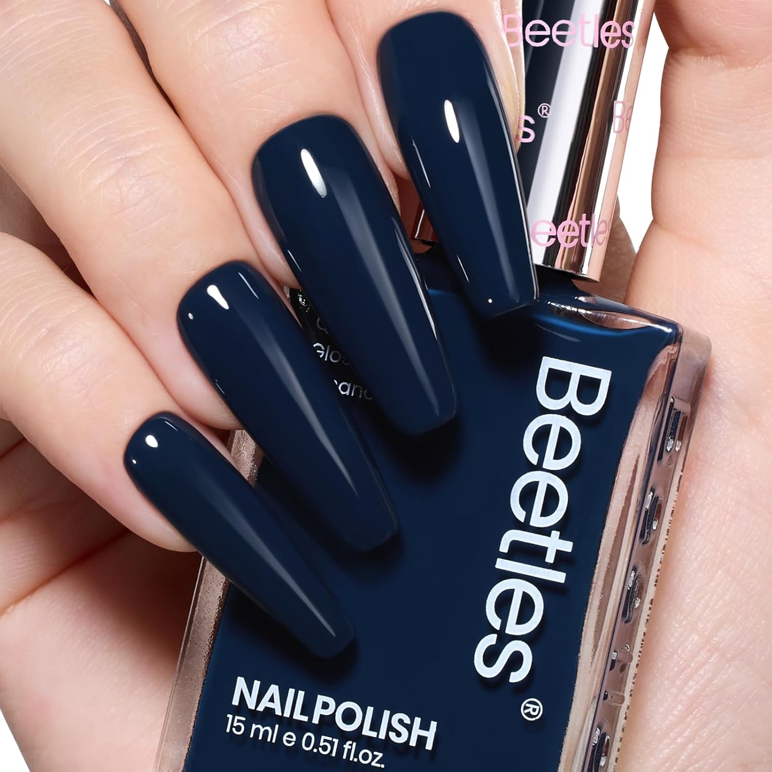Beetles Dark Blue Nail Polish-1Pcs 15ml Fast Drying Nail Polish Winter Nail Polish Nail Lacquer Glossy Finish Nail Art Design for Women,Up to 8 Days of Wear, 0.51 FL OZ