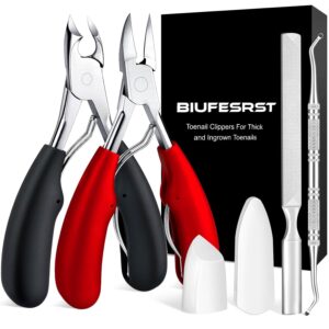 Toenail Clippers for Thick Toenails, Toe Nail Clippers, Ingrown Toenails, Professional Podiatrist Nail Clippers, Heavy Duty, Sharp Curved Blade, Lighter Long Handle for Men Women Adult