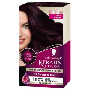 Schwarzkopf Keratin Color Permanent Hair Color, 1.9 Rich Caviar, 1 Application - Professionally Inspired Permanent Hair Dye, for up to 80% Less Breakage vs Untreated Hair and up to 100% Gray Coverage