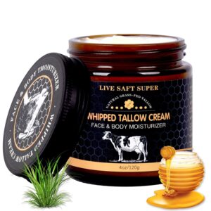 Whipped Beef Tallow for Skin, Tallow And Honey Balm for Face, Body Moisturizer Cream with Grass-Fed Beef Tallow, Natural Formula for Sensitive Skin