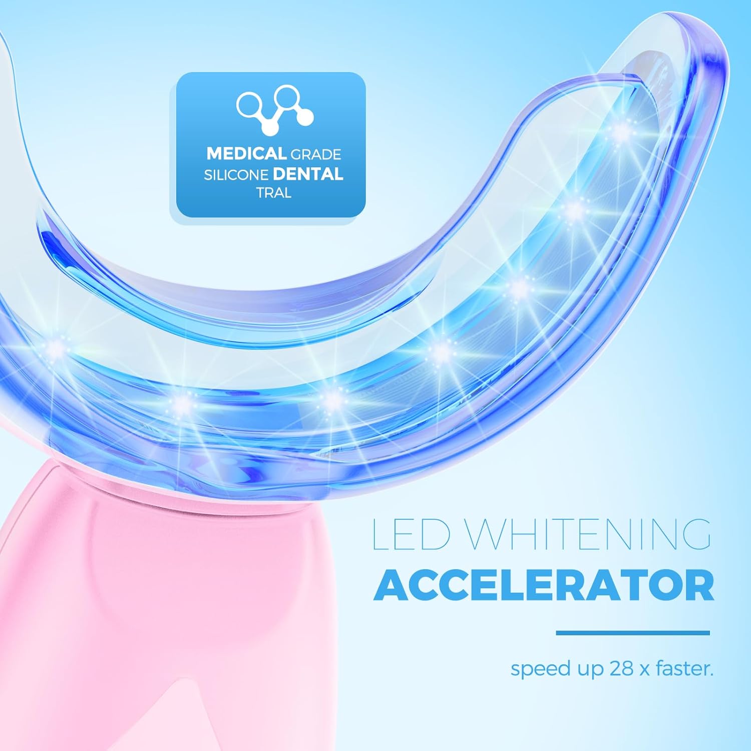 Teeth Whitening Kit for Sensitive Teeth - 16 LED Light - 30 Min Professional Non-Sensitive Fast Teeth Whitener with 3 Carbamide Peroxide Whitening Gel and Shade Guide - Pink - Image 5