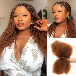 QVR Afro Kinkys Bulk Human Hair for Dreadlock Extensions Repair Locs, Twist Braiding Afro Kinky Human Hair for Locs Aubrun Brown Color 12 inch 4 Packs 200 Gram