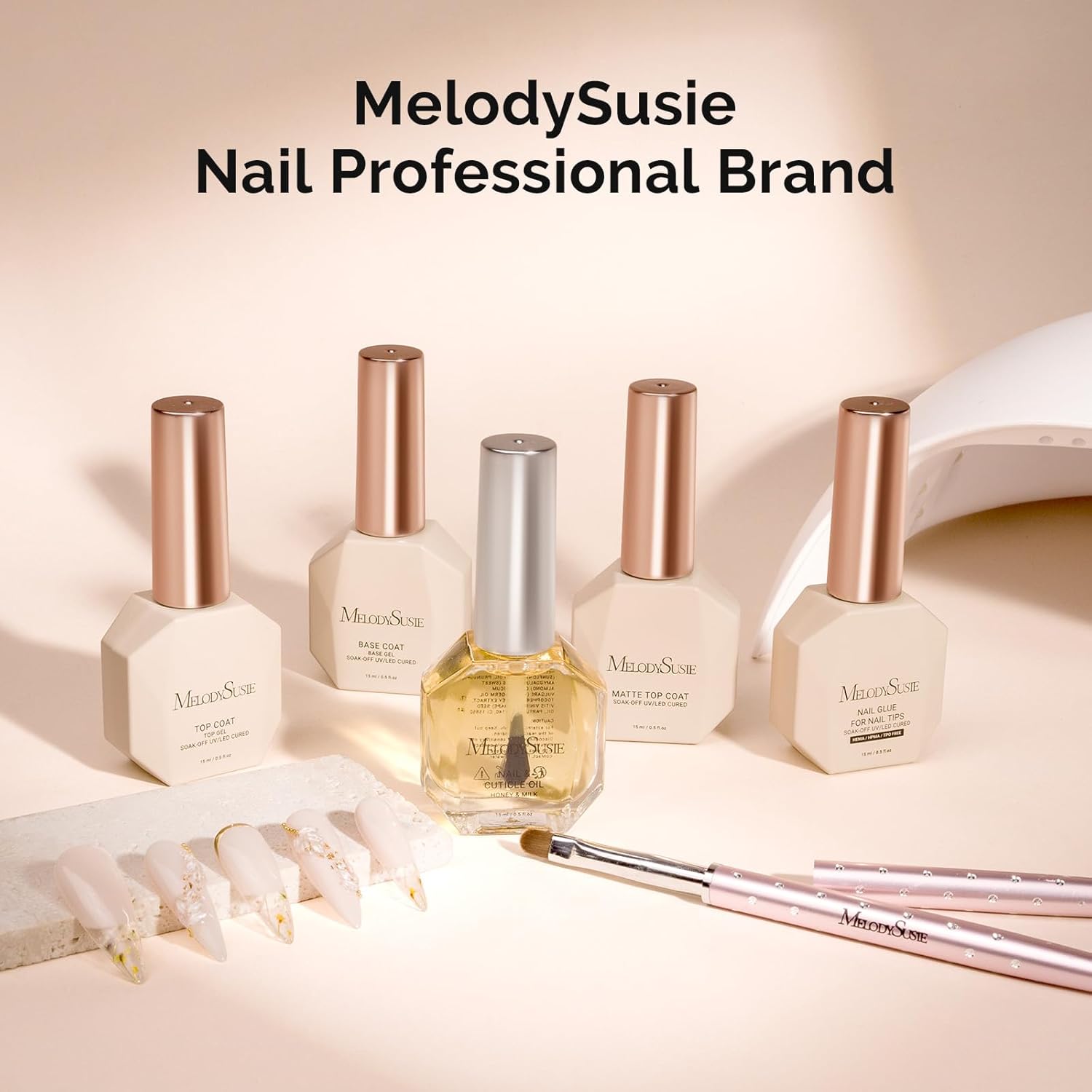 MelodySusie 3 Piece Nail Gel Set with No Wipe Glossy Top and Base Coat, 15ml Each - Image 7