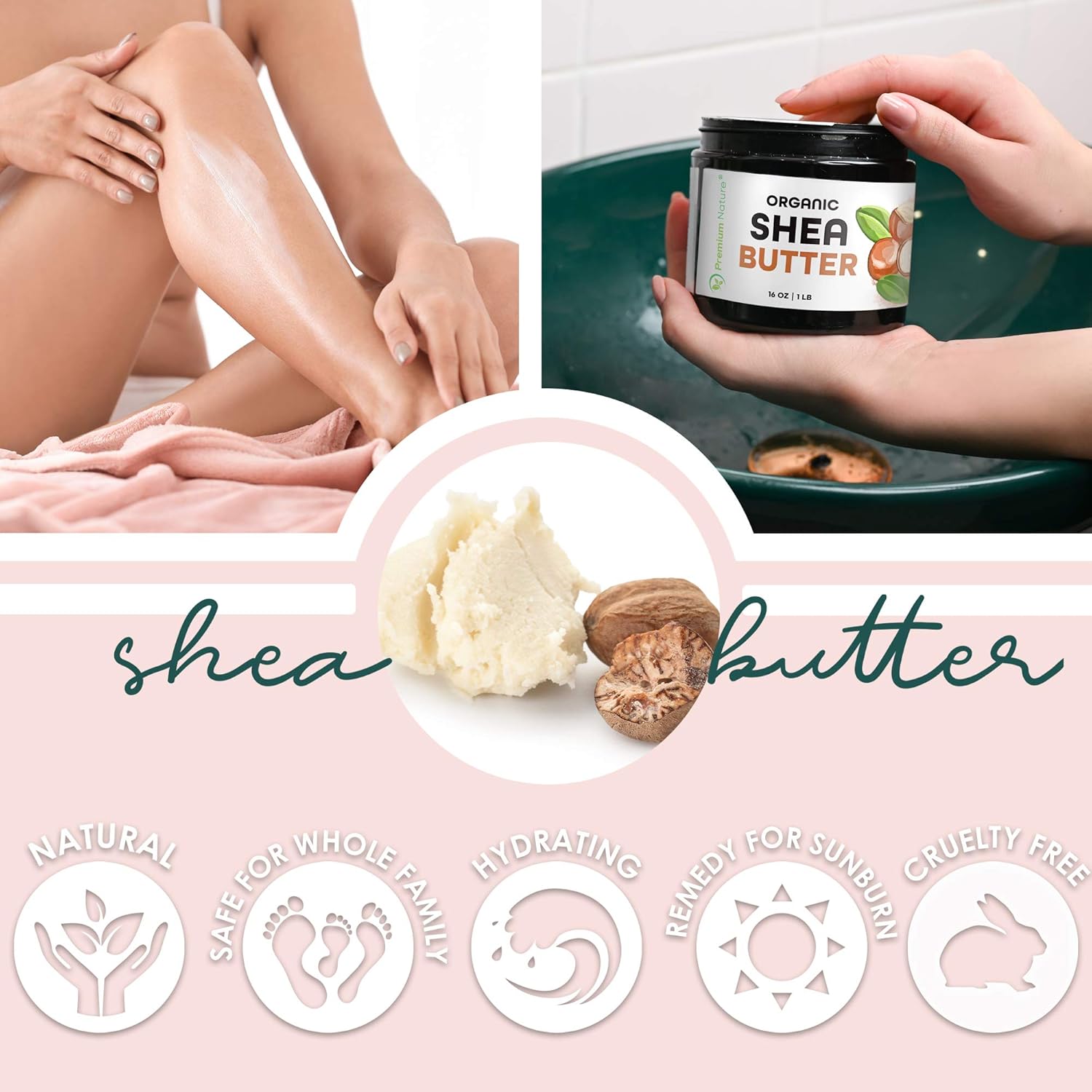 Premium Nature Organic Shea Butter - Pure & Raw Virgin Unrefined Body Butter - Dry Skin Care, Scar & Stretch Mark Cream, 16 oz - Image 2