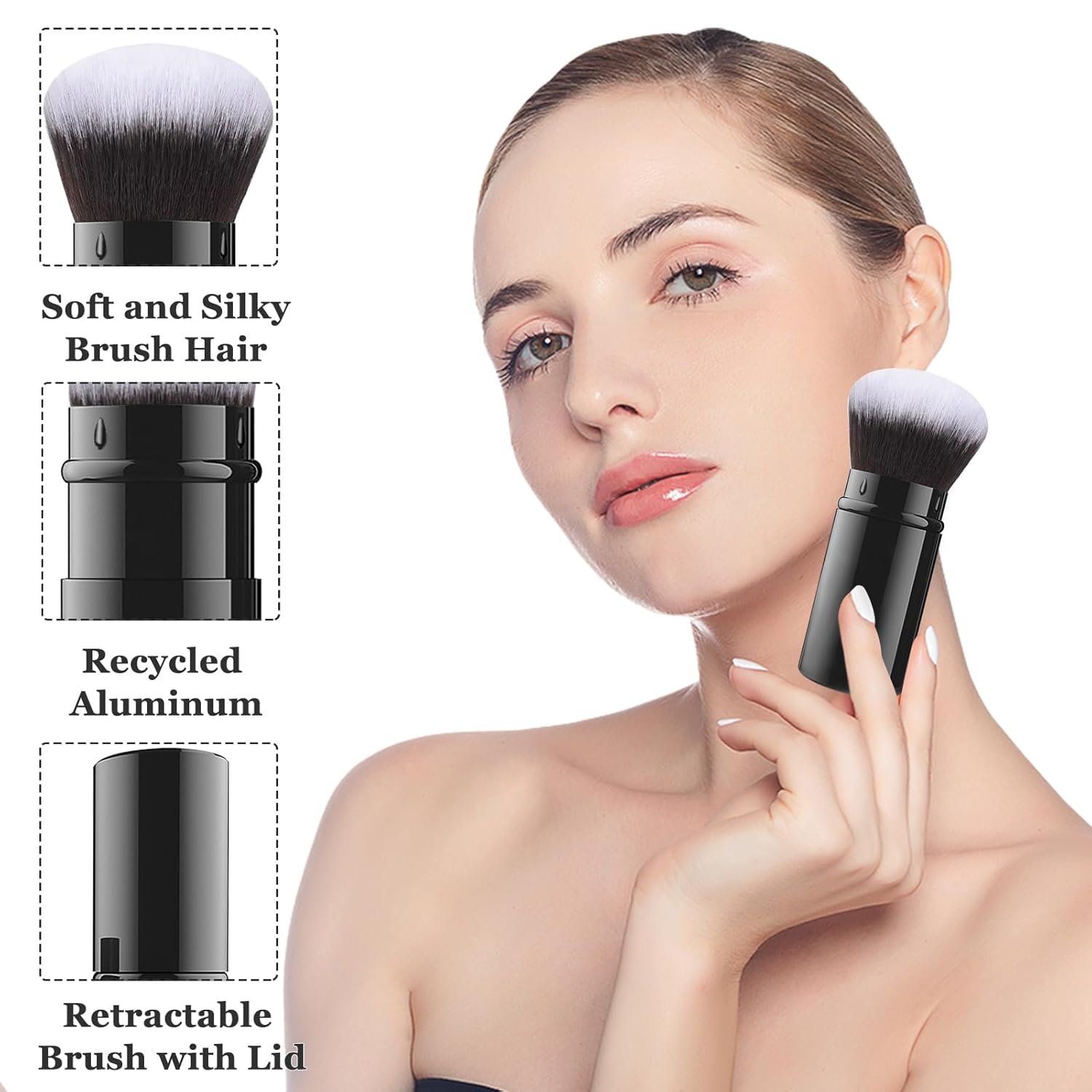 Falliny Retractable Kabuki Makeup Brush for Flawless Face Powder Blush Bronzer and Sunscreen Application - Image 4