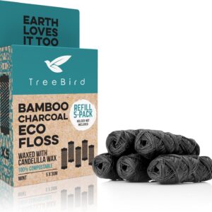 Biodegradable Bamboo Charcoal Eco Floss Refills | Refill 5-Pack | Vegan & Cruelty-Free | Zero Waste Dental Care | Mint