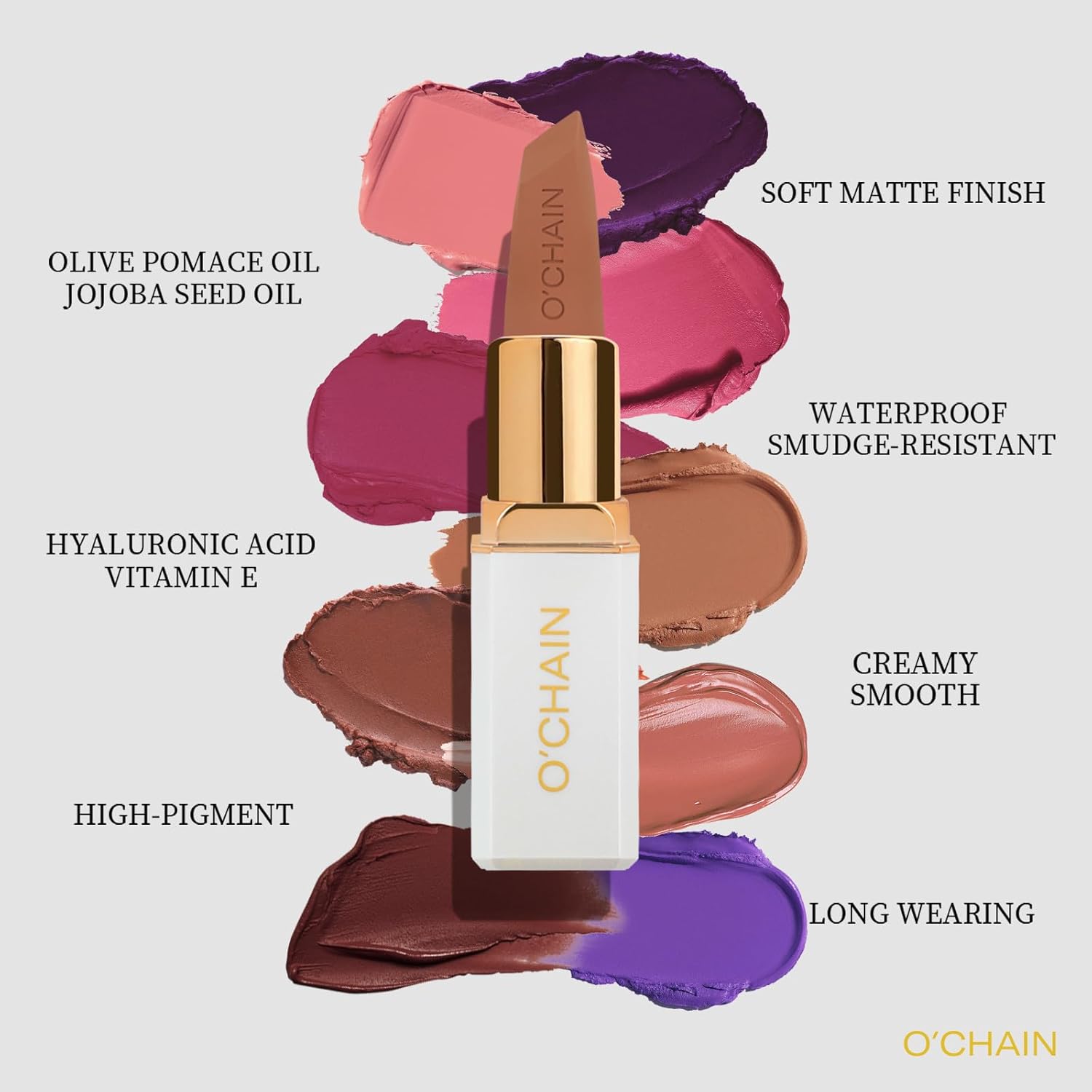 O'CHAIN Nude Matte Lipstick, Long Lasting Full Coverage Non-Transfer Lipstick for Women Infused with Jojoba Oil and Vitamin E, Cruelty-Free & Vegan (03 MINX) 0.12 Oz - Image 5