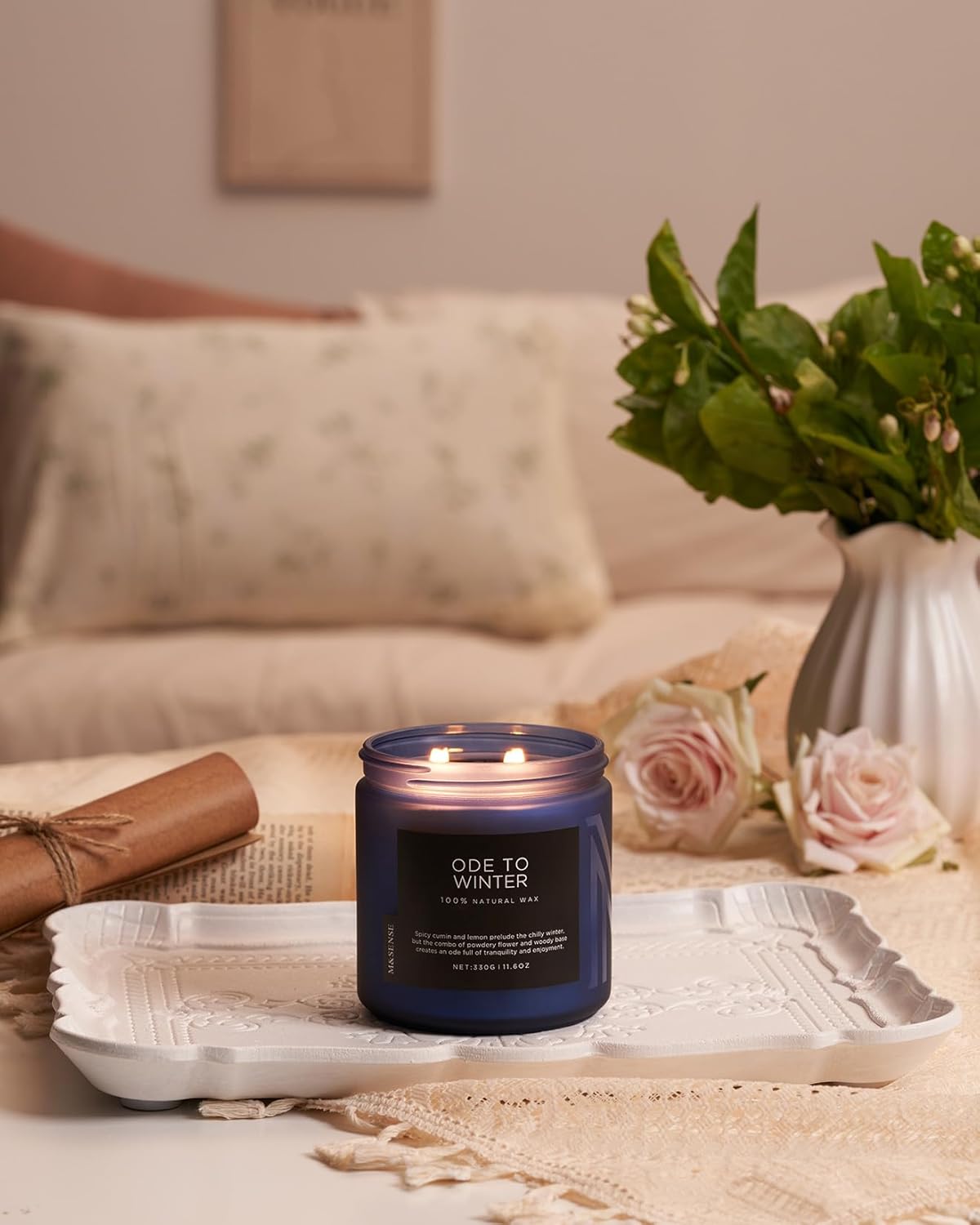 M&SENSE Ode to Winter - Lavender Sandalwood Scent 11.6oz Natural Soy Wax Non Toxic Candle, Up to 70 Hours Burn Time Candles Winter Scents, 2 Cotton Wick Jar Candle Home Scented Gift - Image 6