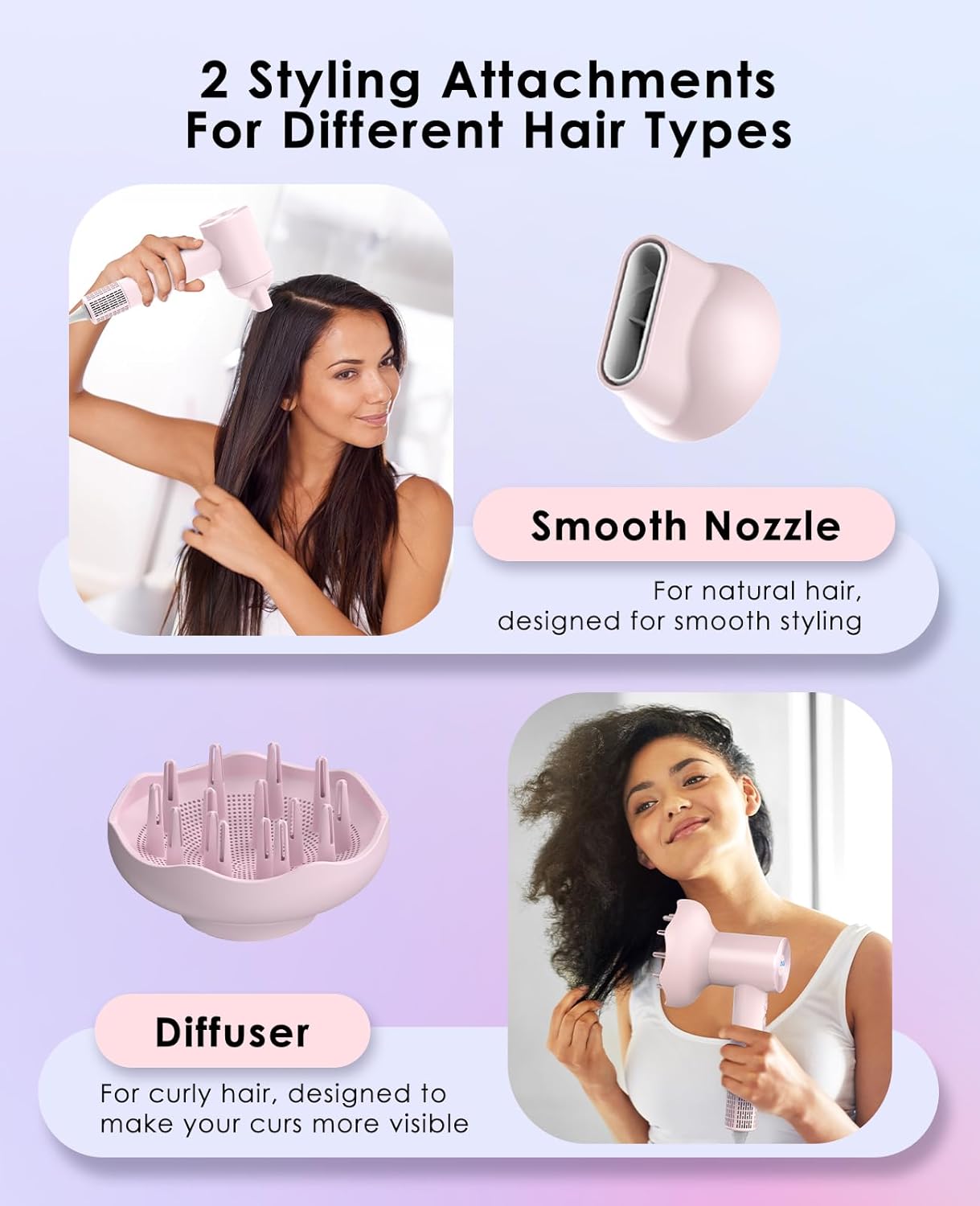 Lightweight Low Noise Curly Hair Dryer with Diffuser, 110,000 RPM Motor - Image 4